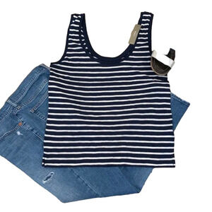 NWT J. Crew Navy and White Stripe Vintage Cotton Scoop Neck Tank - SIZE L